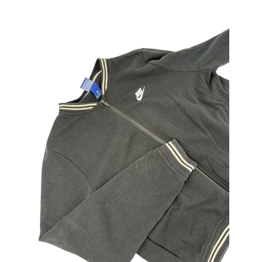 Nike Black Bomber Jacket Athletic Style Varsity Stripe‎ Full Zip Women's XL